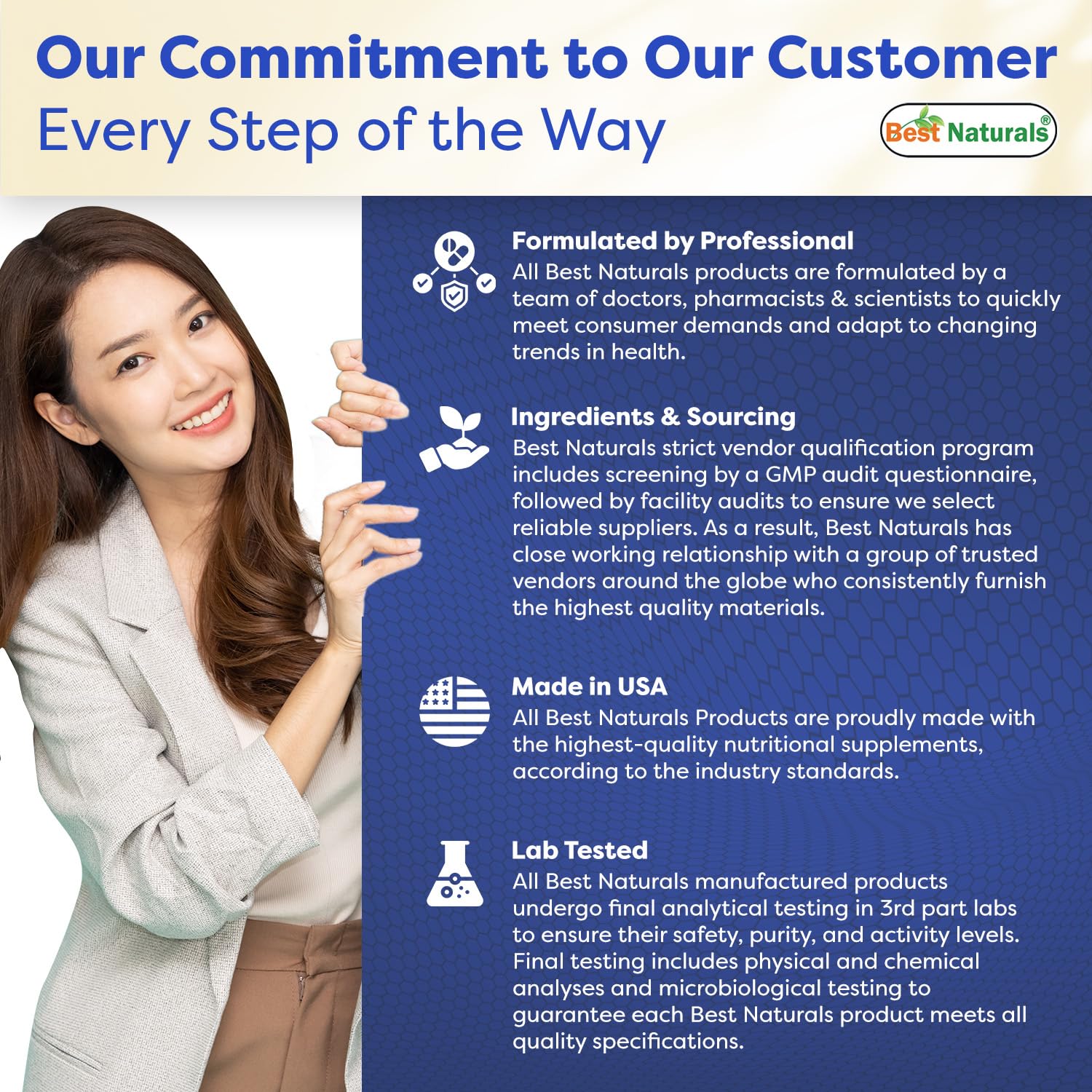 USA-made production badge signals trusted quality for Best Naturals.