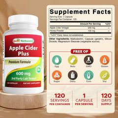 Best Naturals Apple Cider Vinegar Plus bottle side view showing capsule format for easy daily use.