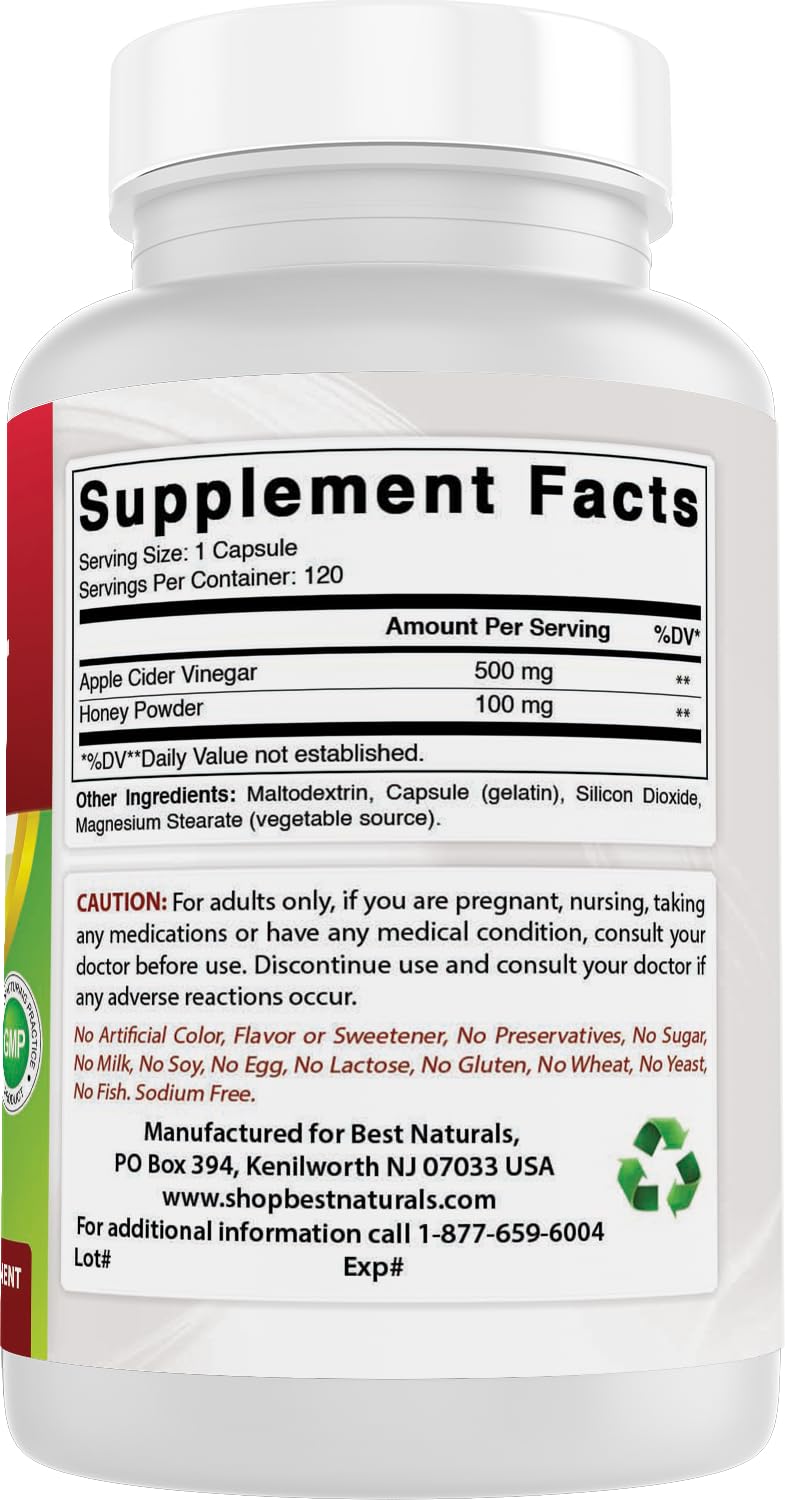 Best Naturals Apple Cider Vinegar Plus capsules pouring into a spoon.