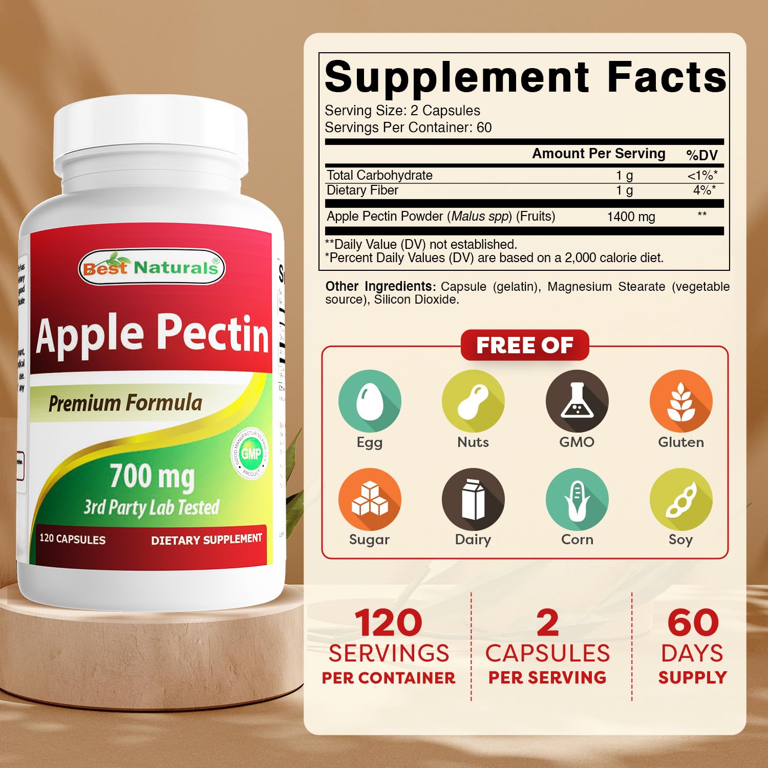 Best Naturals Apple Pectin capsules close up for easy daily use