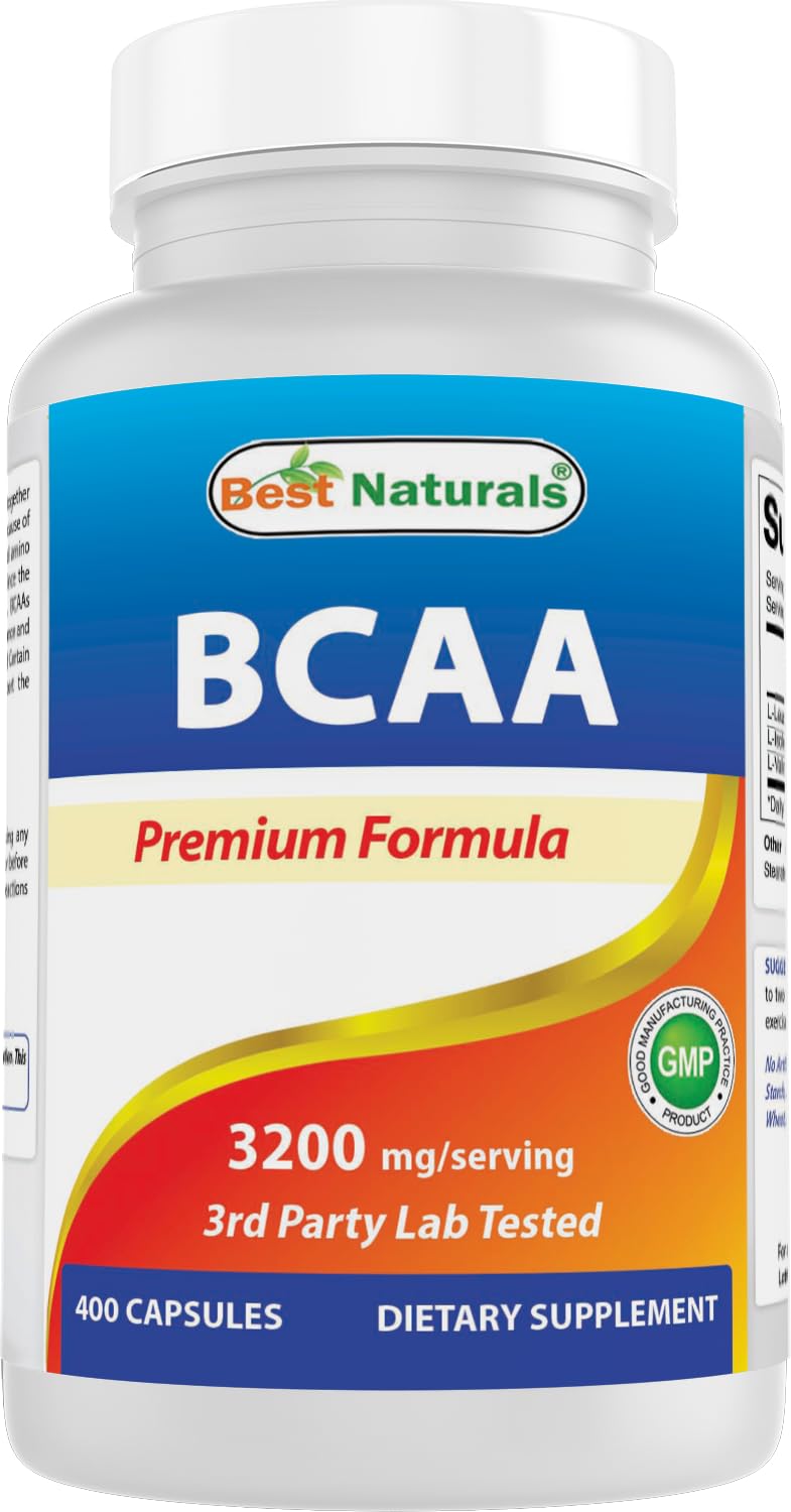 Best Naturals BCAA 3200mg bottle with easy-to-swallow capsules for daily workouts.