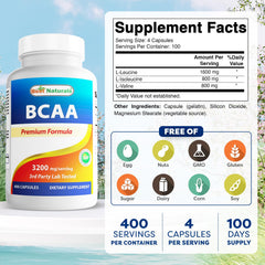 Best Naturals BCAAs capsules pack highlights 400-count supply for ongoing training.