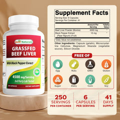 Best Naturals beef liver capsules close-up showing desiccated supplement form for digestion support.