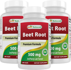 Best Naturals Beet Root Powder capsules bottle showing 500 mg per serving for daily use