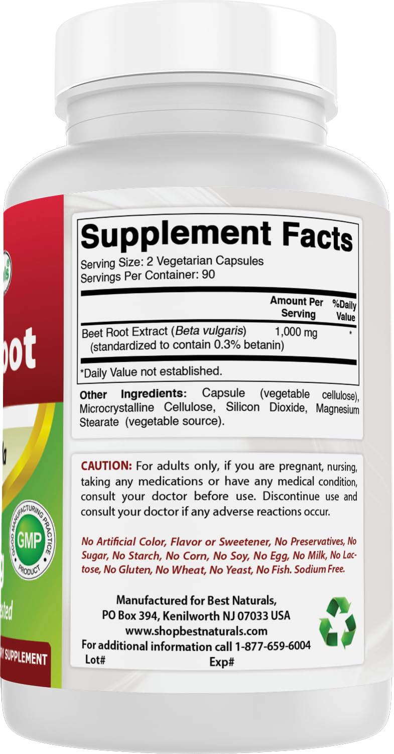 Best Naturals Beet Root Powder capsules close-up on vegetarian capsules