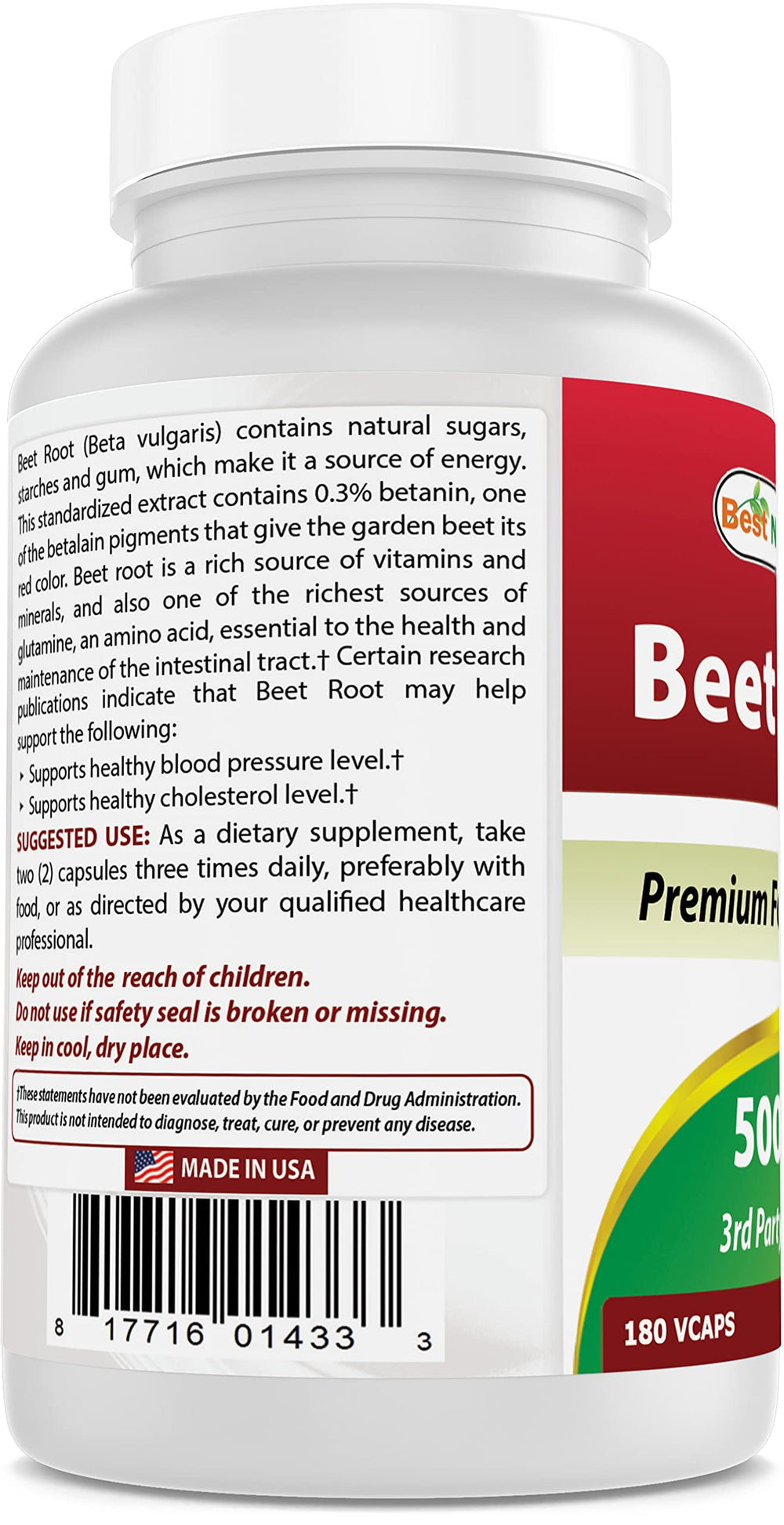 Best Naturals Beet Root Powder nutrition label highlighting ingredients