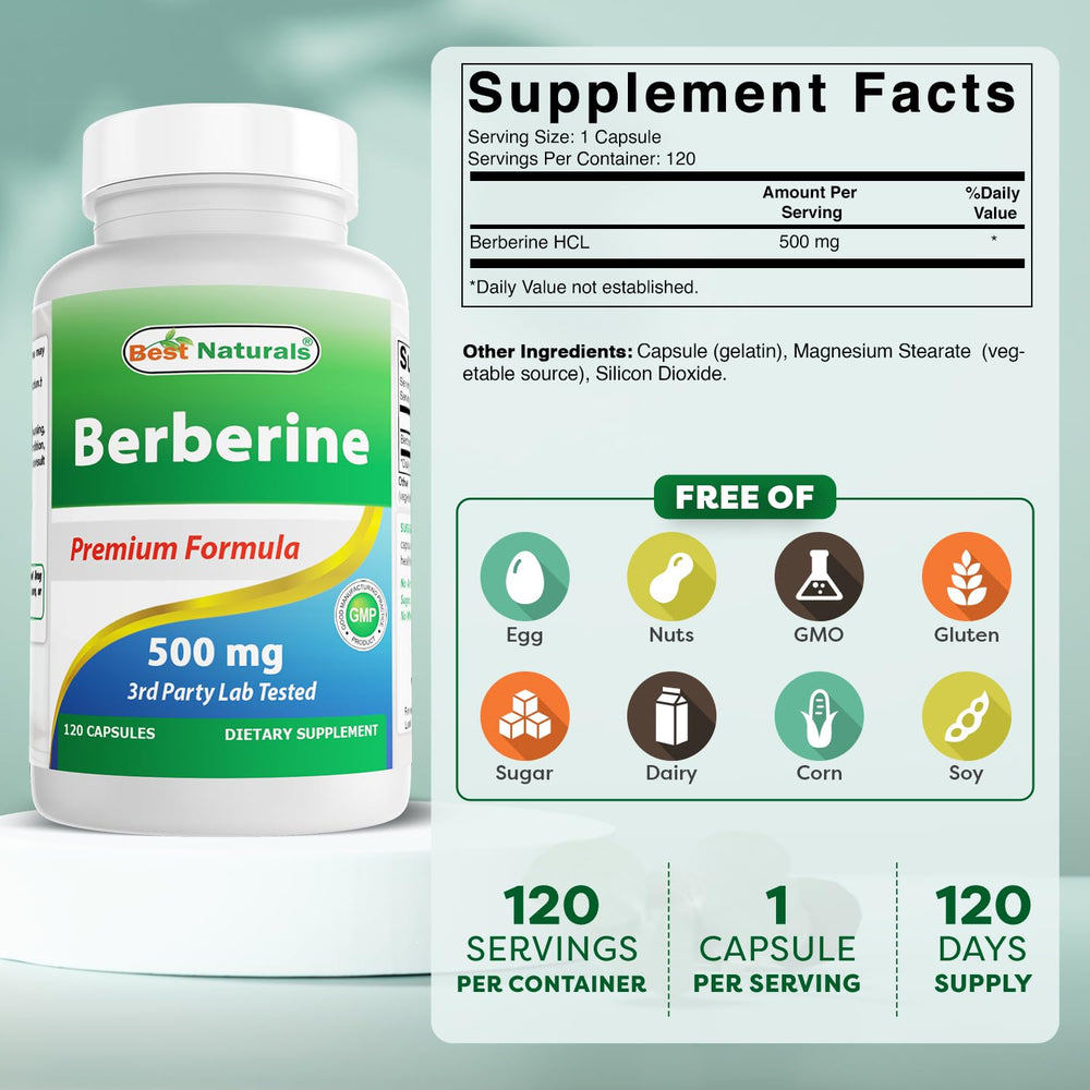 Best Naturals Berberine 500mg capsules-pour shows easy daily intake.