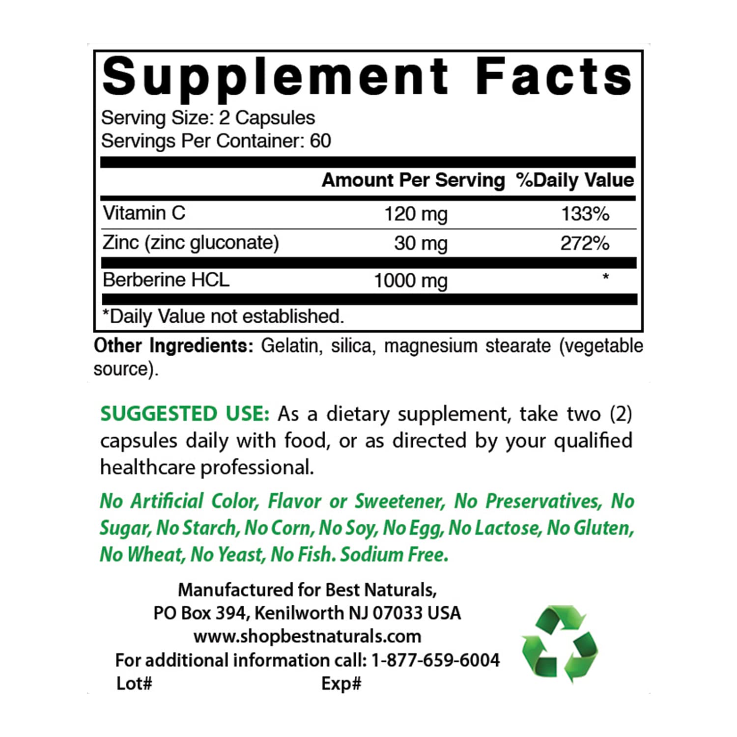 Best Naturals Berberine Plus bottle back shows ingredients for informed choices.