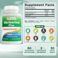 Best Naturals Berberine Plus bottle side profile, easy daily dosing