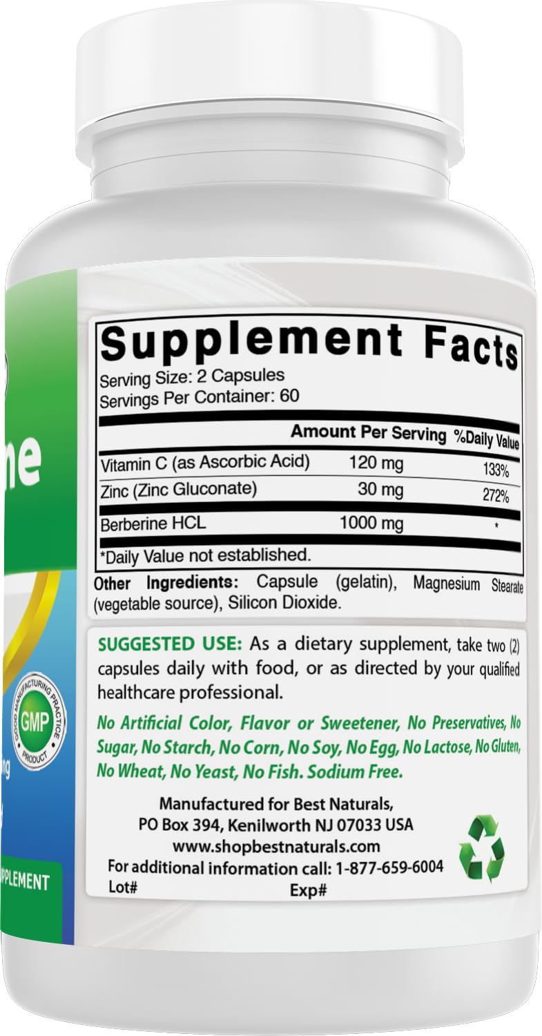 Best Naturals Berberine Plus label detail with potency information.
