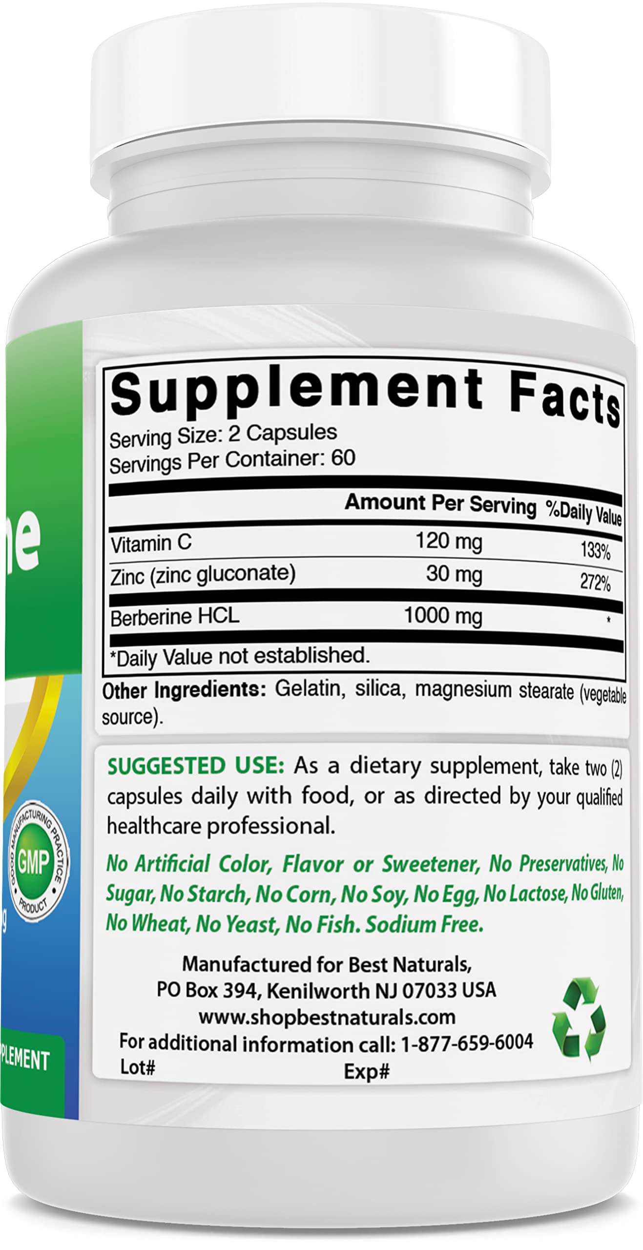 Best Naturals Berberine Plus quality seal highlights non-GMO and gluten-free.