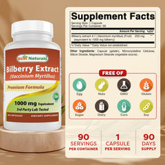 Best Naturals Bilberry Extract bottle, 90-count caplets for convenient use