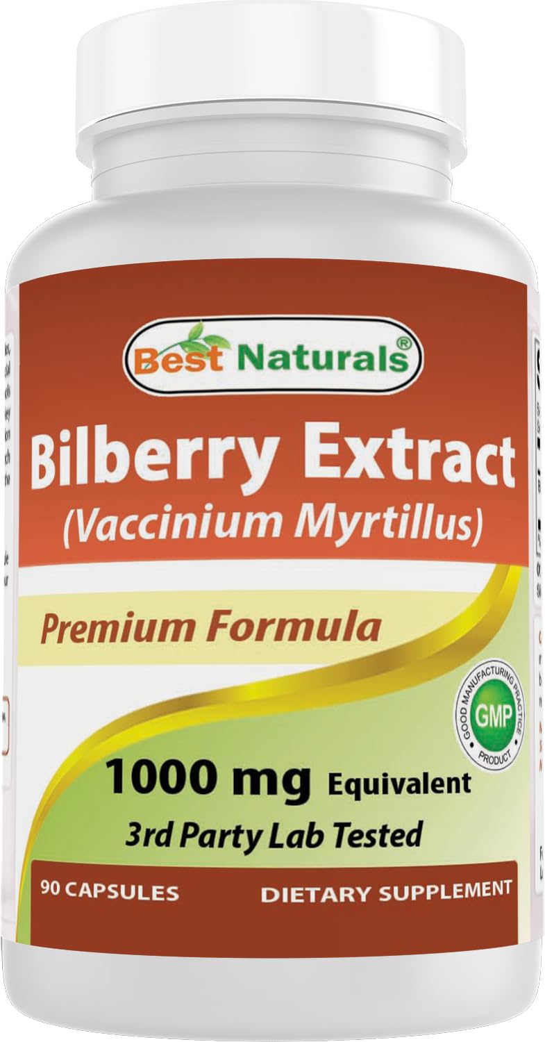 Best Naturals Bilberry Extract capsules, close-up view for daily eye support