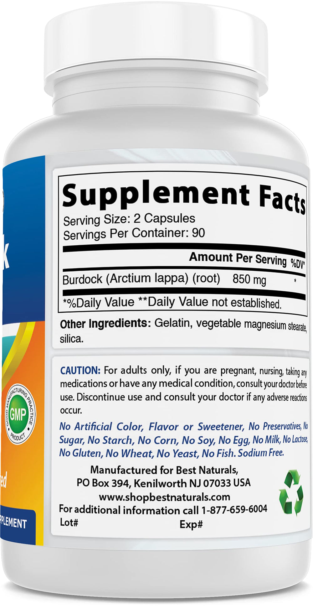 Best Naturals Burdock Root 360 capsules pack highlighting value and convenience.