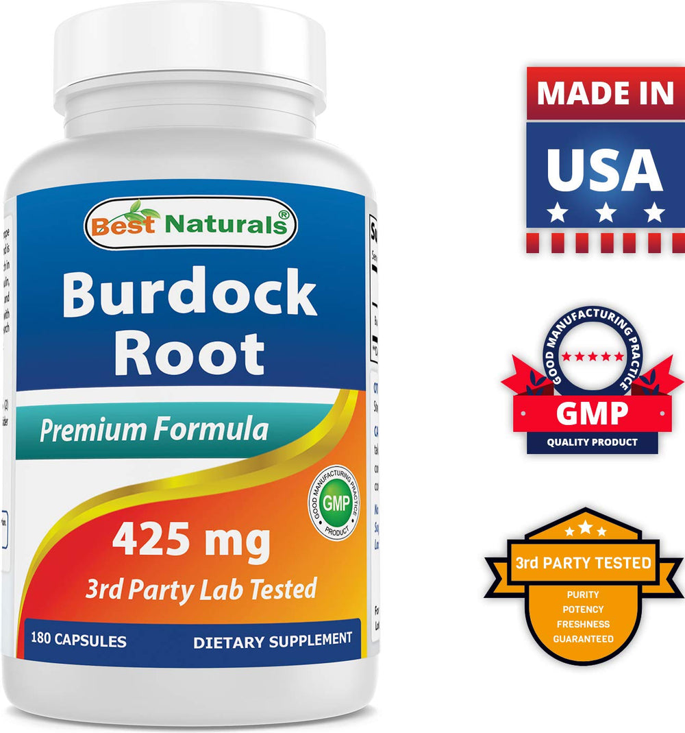 Best Naturals Burdock Root packaging with USA-made note and purity assurance.
