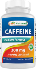 Best Naturals Caffeine Pills bottle close-up for reliable morning energy.
