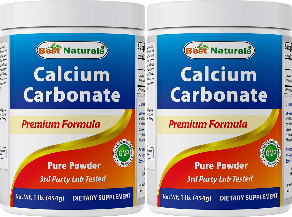 Best Naturals Calcium Carbonate Powder bottle displays pure food-grade formula.
