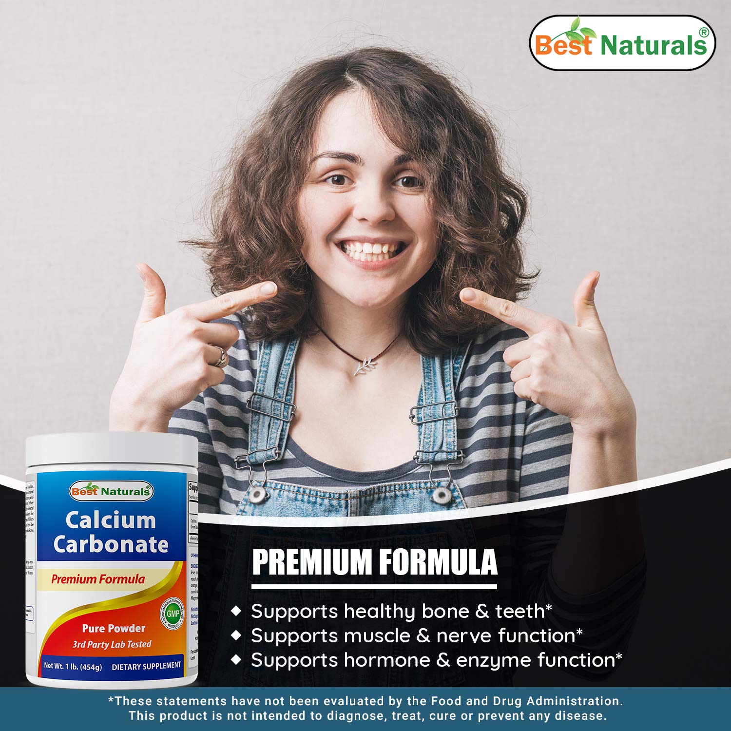 Best Naturals calcium carbonate powder being poured into a measuring cup for easy mixing