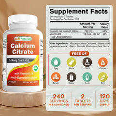 Best Naturals calcium citrate with vitamin d-3 tablets close-up for easy swallowing