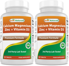 Best Naturals calcium magnesium zinc with vitamin d3 bottle front showing minerals for bone support