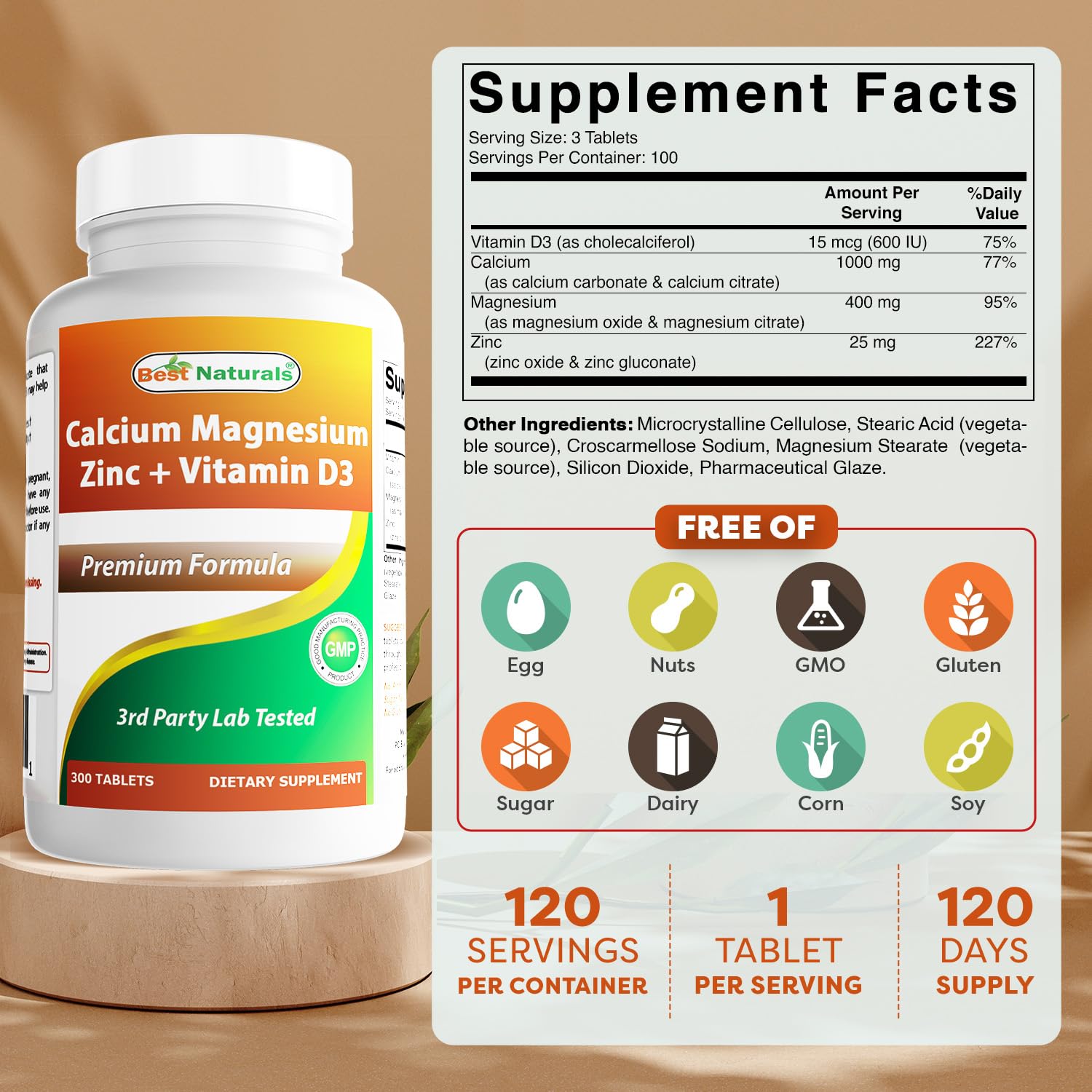 Best Naturals label close-up highlighting calcium and D3 for absorption and daily wellness
