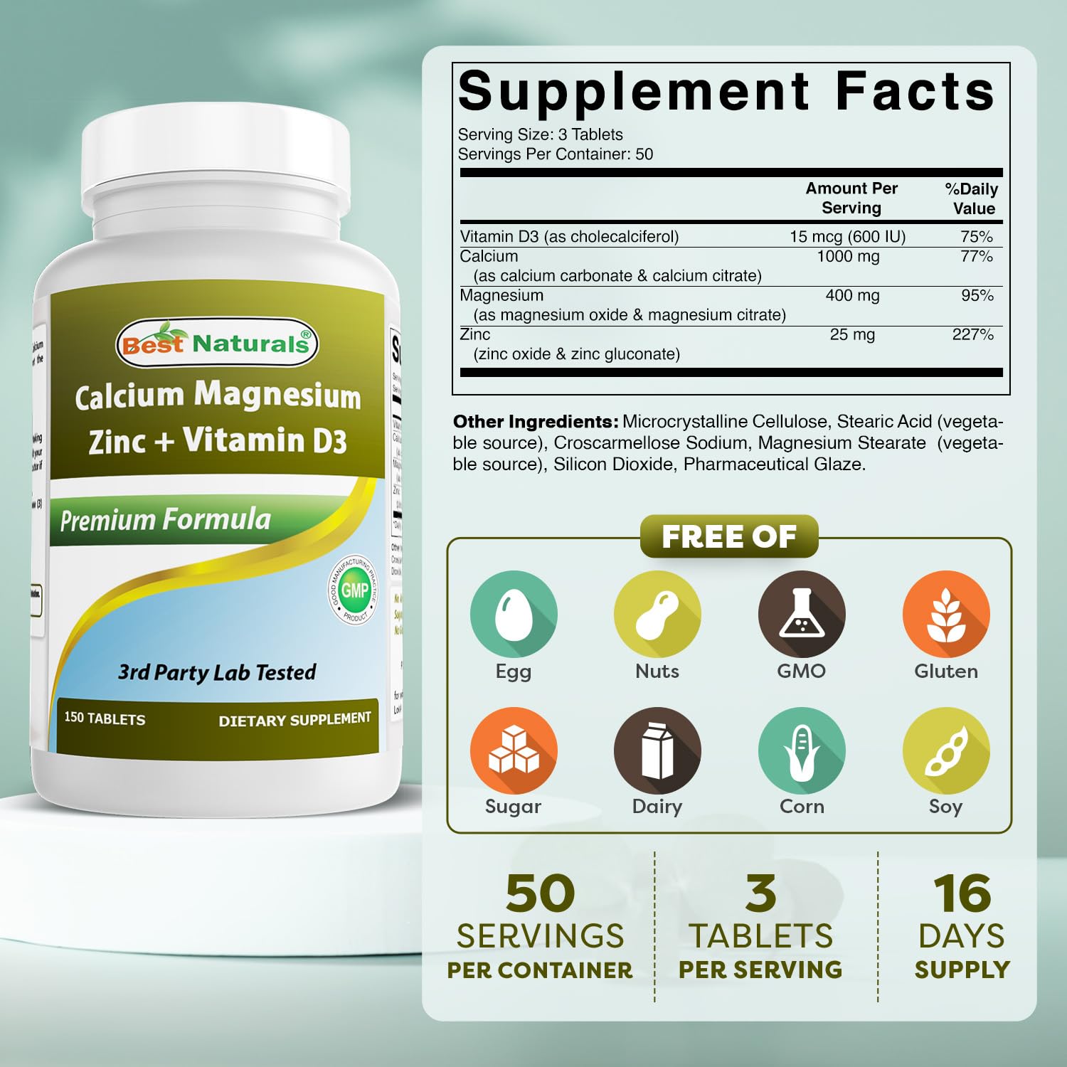 Close-up of Best Naturals tablets showing the three-tablet daily dose