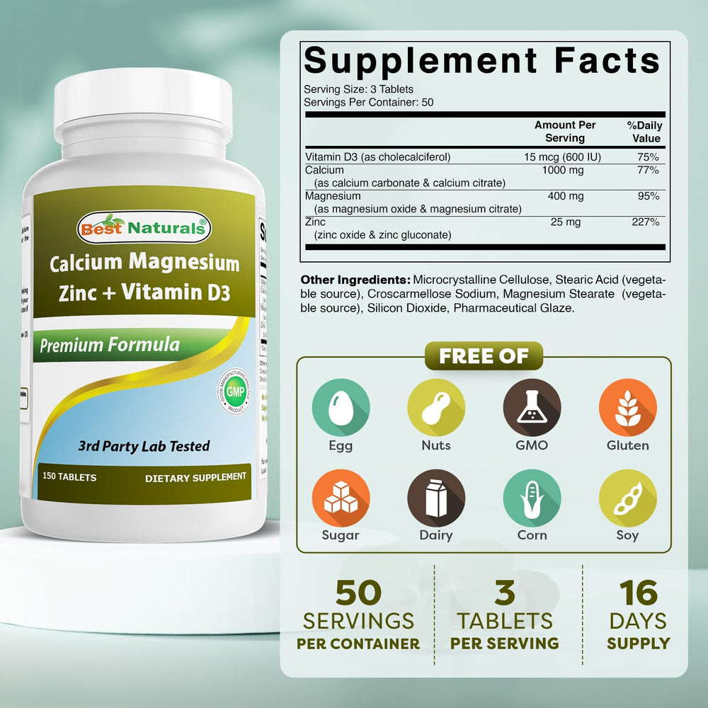 Close-up of Best Naturals tablets showing the three-tablet daily dose