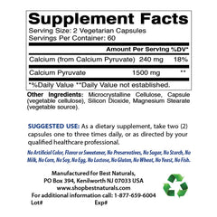 Best Naturals Calcium Pyruvate capsules ready for daily intake.