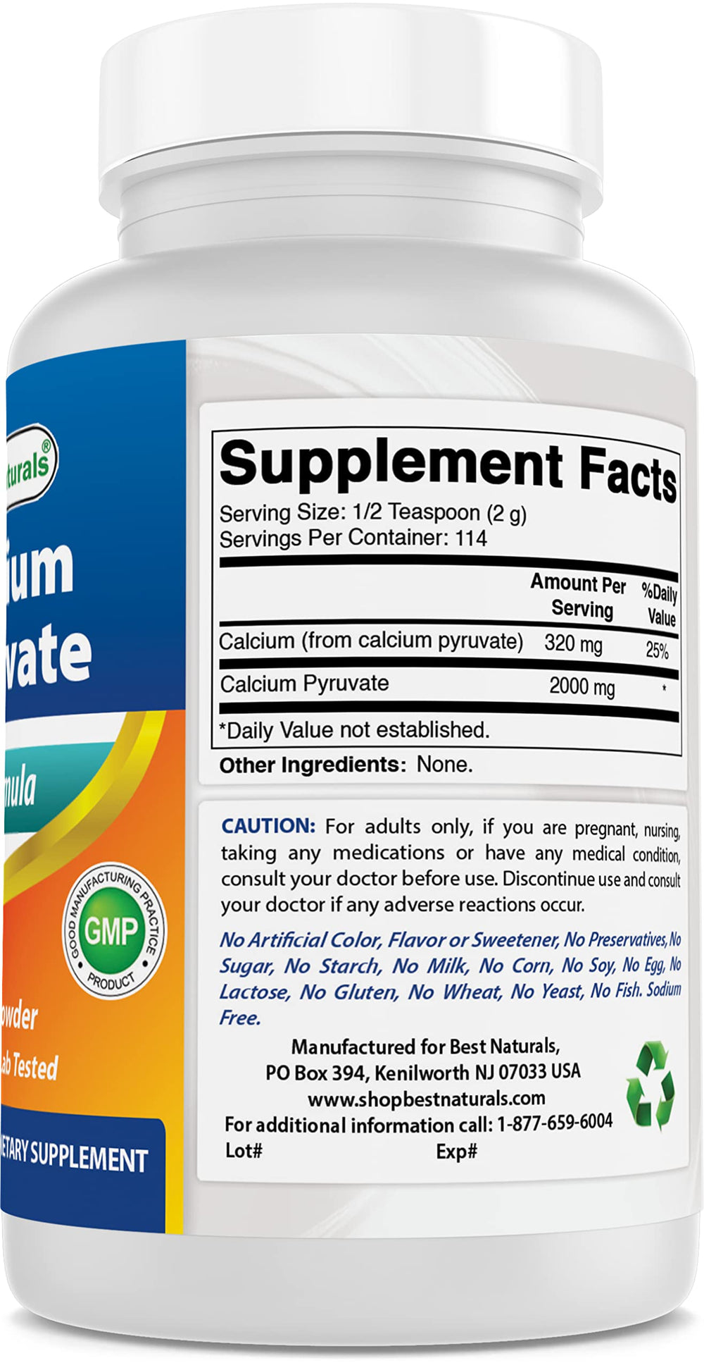 Best Naturals Calcium Pyruvate Powder dissolves cleanly in water.