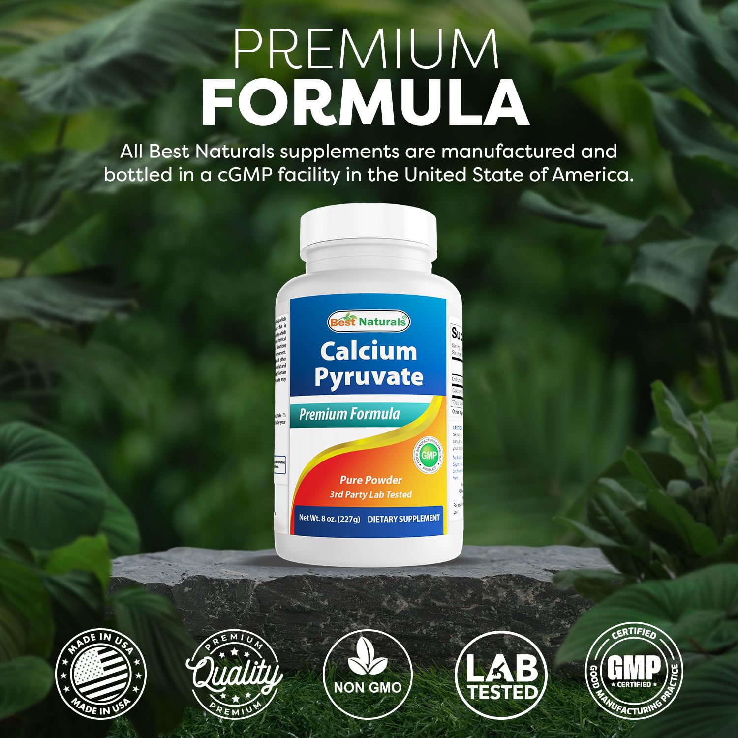 Best Naturals Calcium Pyruvate powder is Non-GMO and gluten-free.