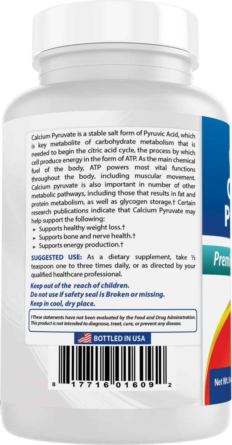 Best Naturals Calcium Pyruvate powder is sodium-free and allergen-free.
