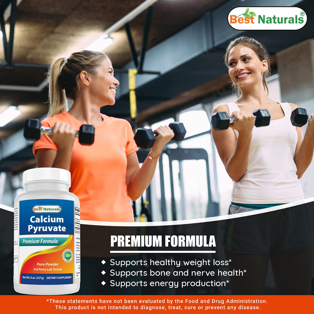 Best Naturals Calcium Pyruvate Powder 3-pack packaging for bulk use.