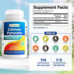 Best Naturals Calcium Pyruvate powder serving scoop for easy daily dosing.