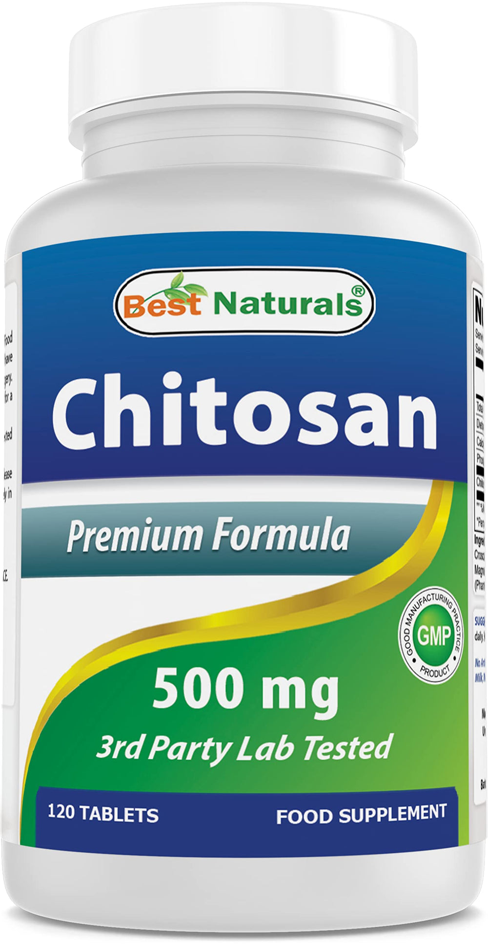 Best Naturals Chitosan bottle front showing 120 tablets for daily use
