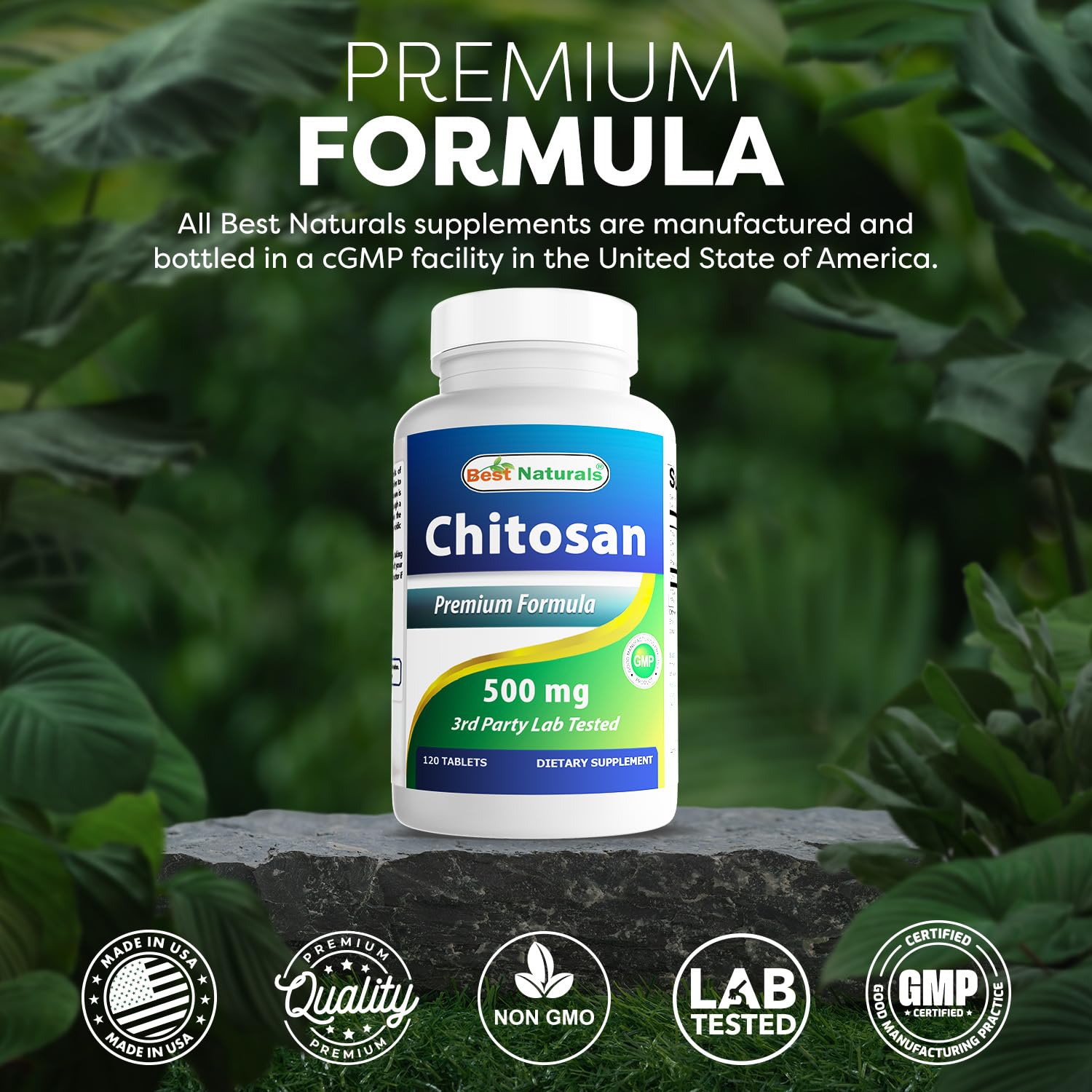 Best Naturals Chitosan USA facility badge indicating high manufacturing standards