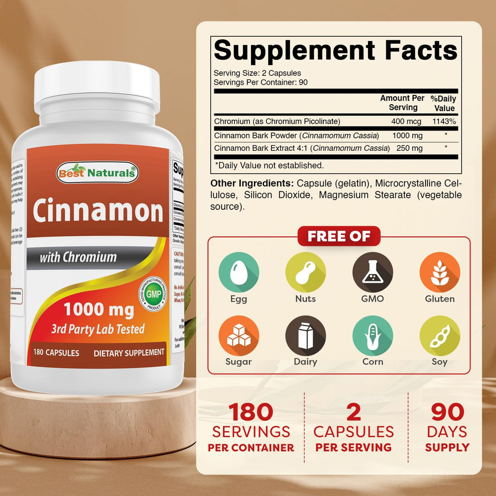 Best Naturals Chromium 400 mcg per serving supports healthy glucose metabolism.