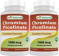 Best Naturals Chromium Picolinate bottle label showing 1000 mcg per tablet for daily support