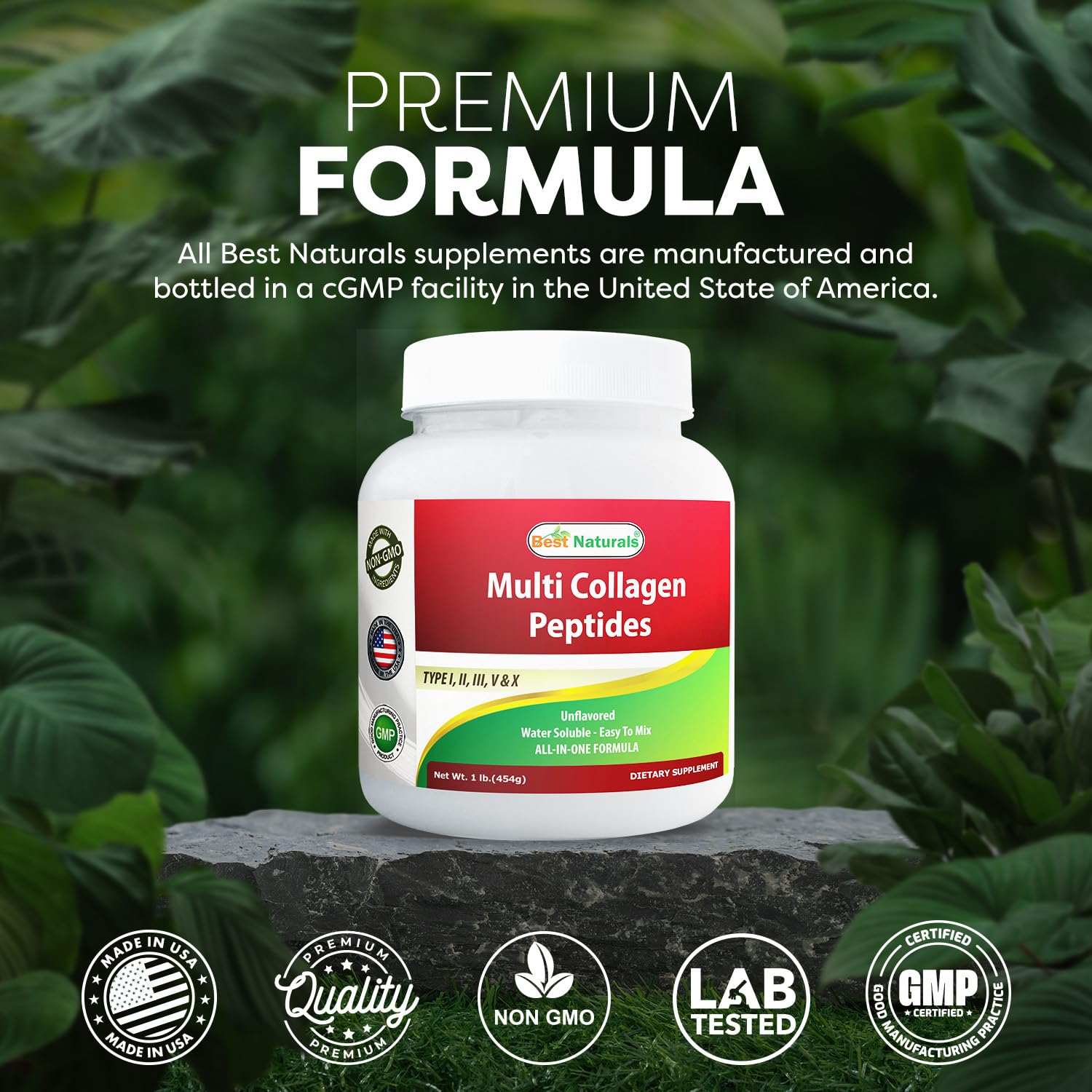 Best Naturals collagen ingredients label showing grass-fed purity