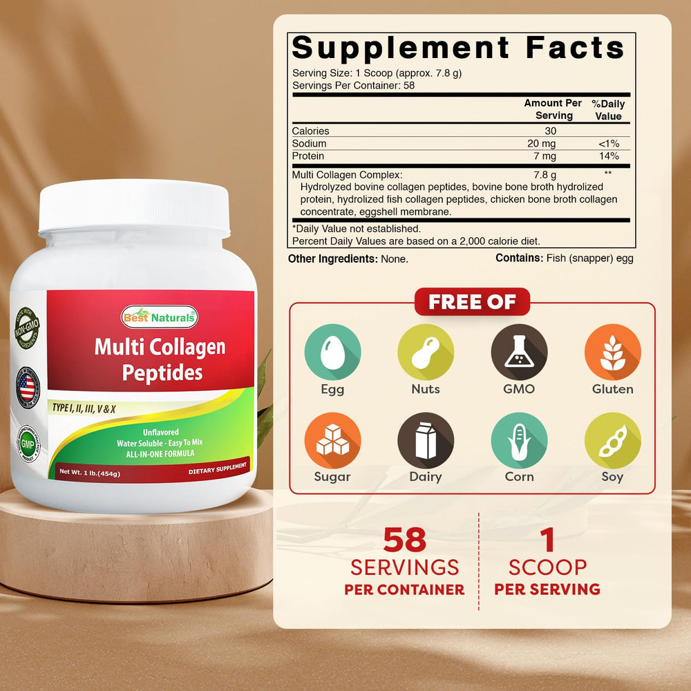 Best Naturals collagen powder being poured for easy mixing in drinks