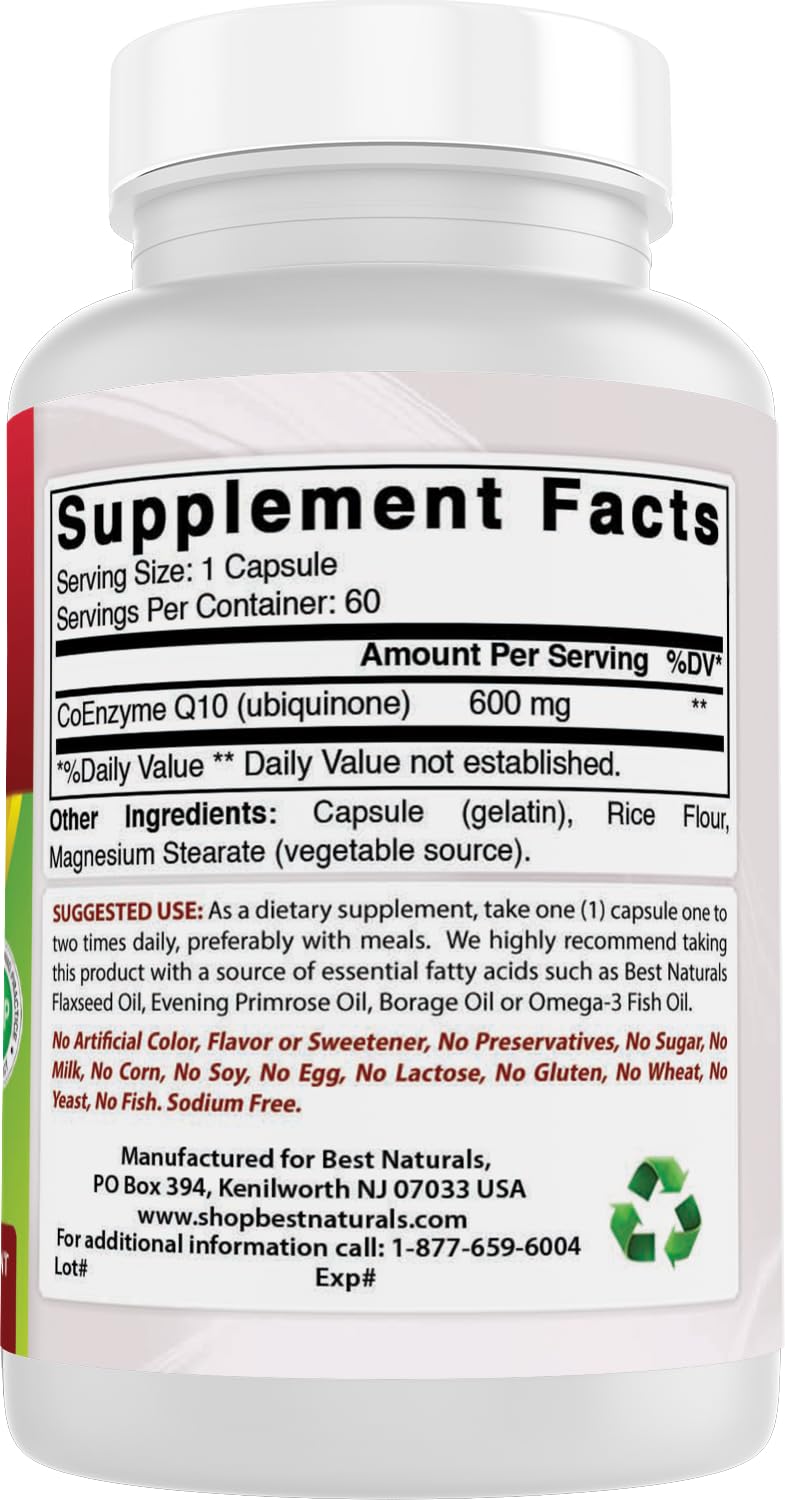Best Naturals CoQ10 purity and third-party testing emphasis on label