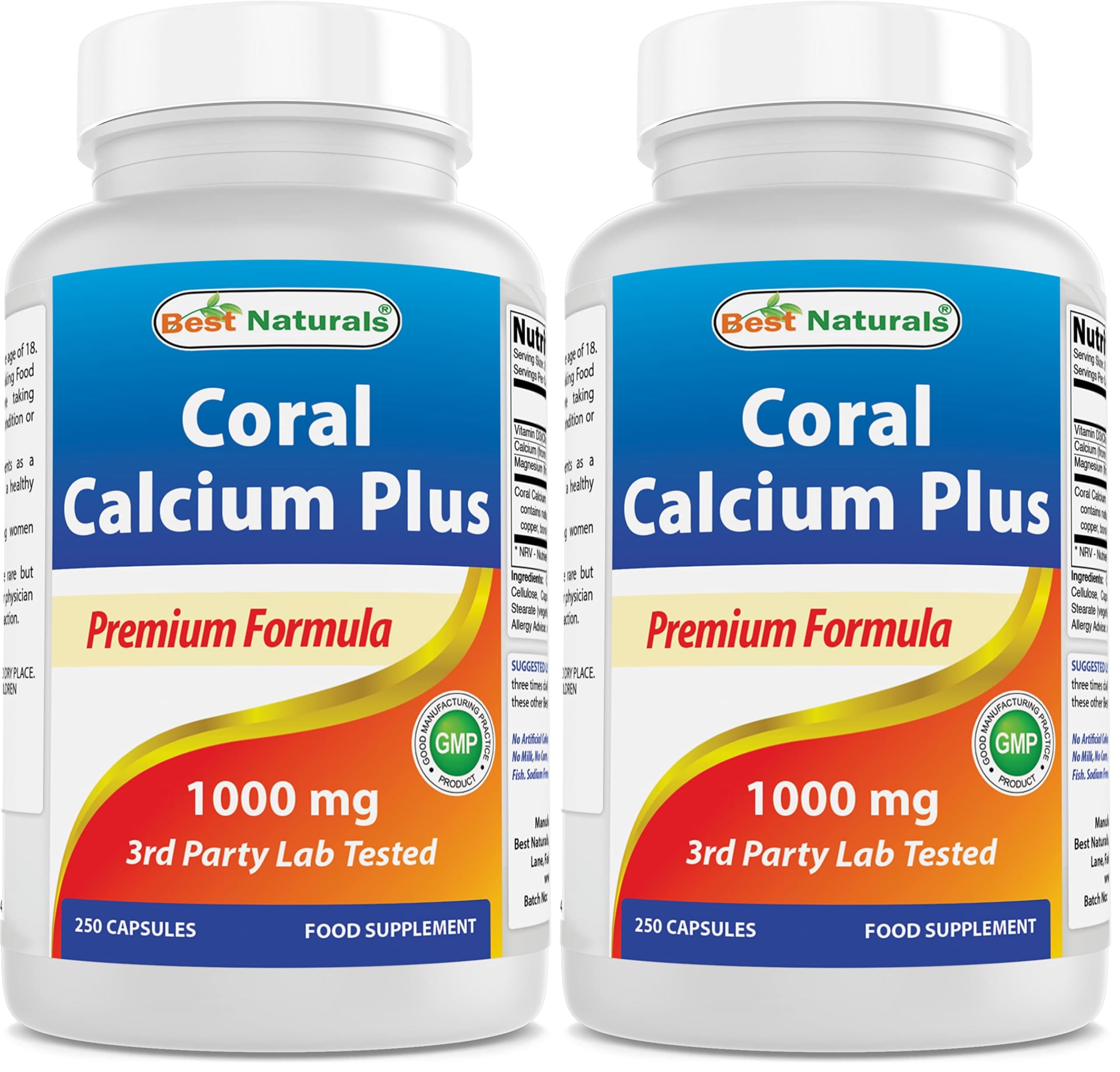 Best Naturals Coral Calcium Plus bottle with label showing 1000 mg per serving for daily calcium
