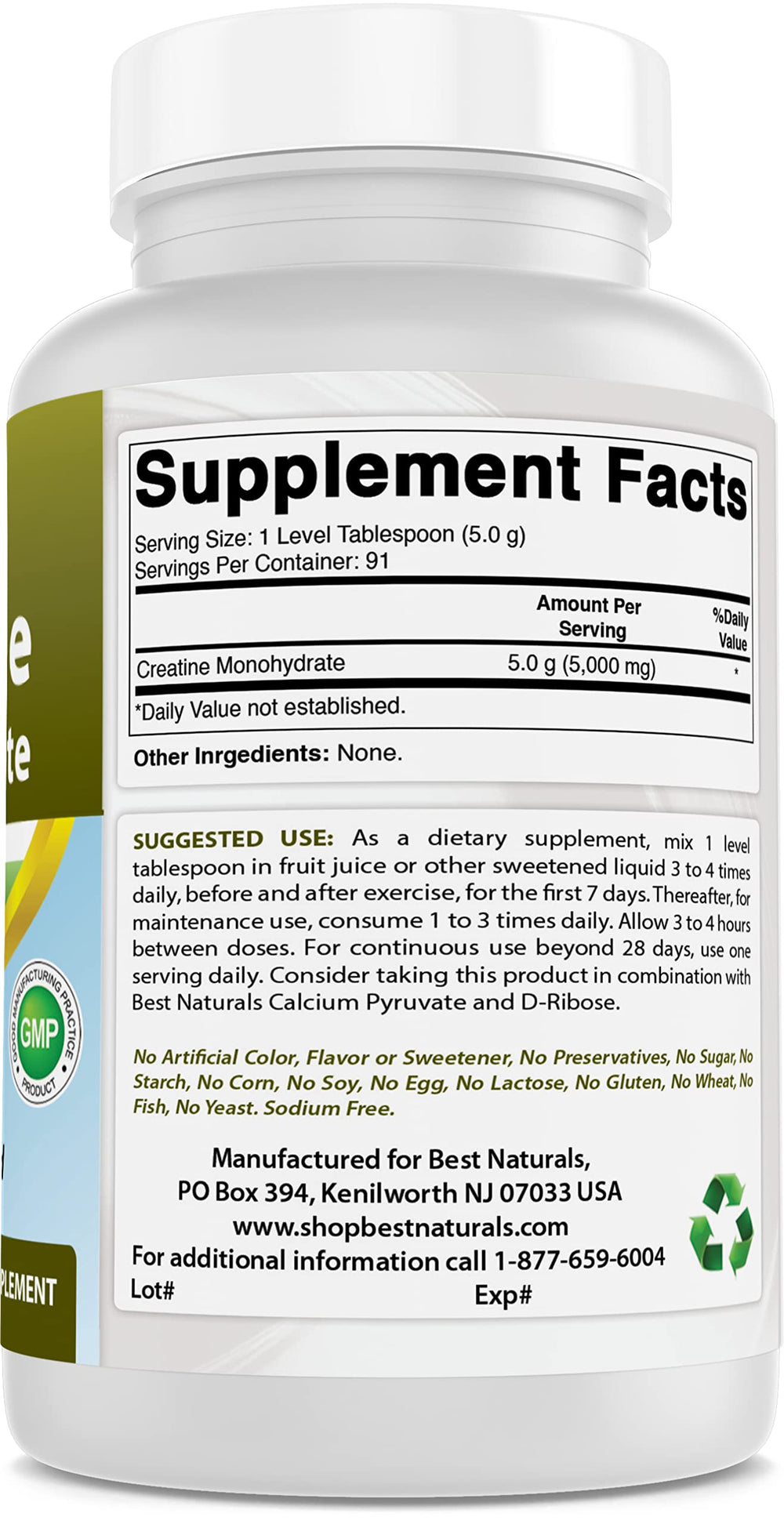 Best Naturals Creatine Monohydrate sealed packaging preserves freshness.
