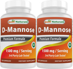 Best Naturals D-Mannose bottle showing 1500 mg per serving.