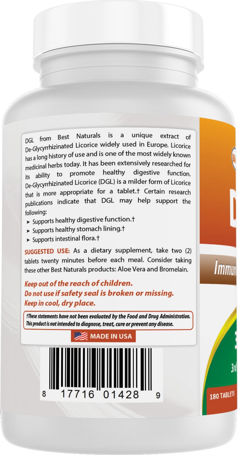 Best Naturals DGL Chewable 380 mg packaging communicates USA-made quality.