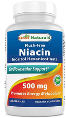 Best Naturals flush-free niacin bottle with 180 capsules for daily use.