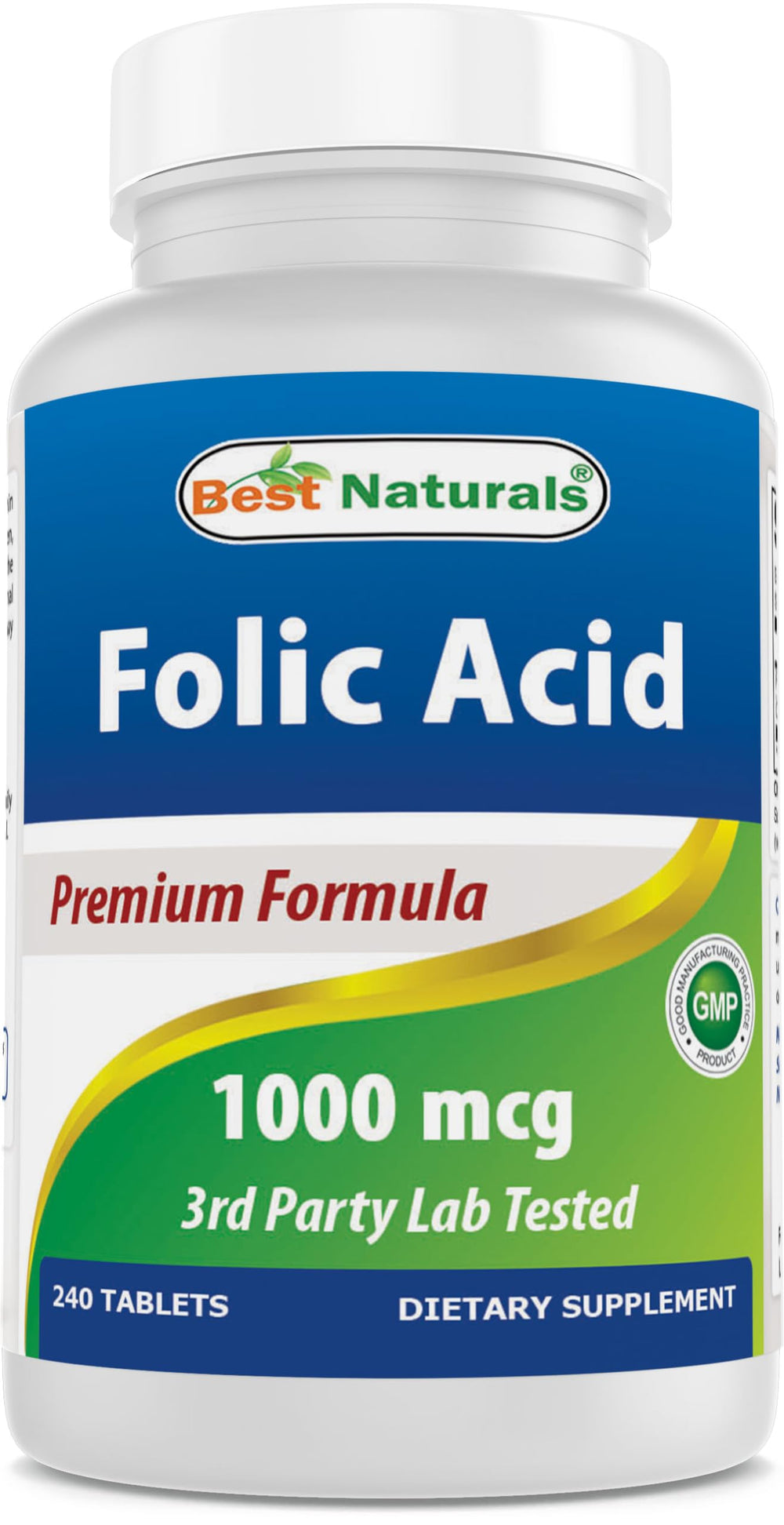 Best Naturals folic acid 1000 mcg bottle front for daily support