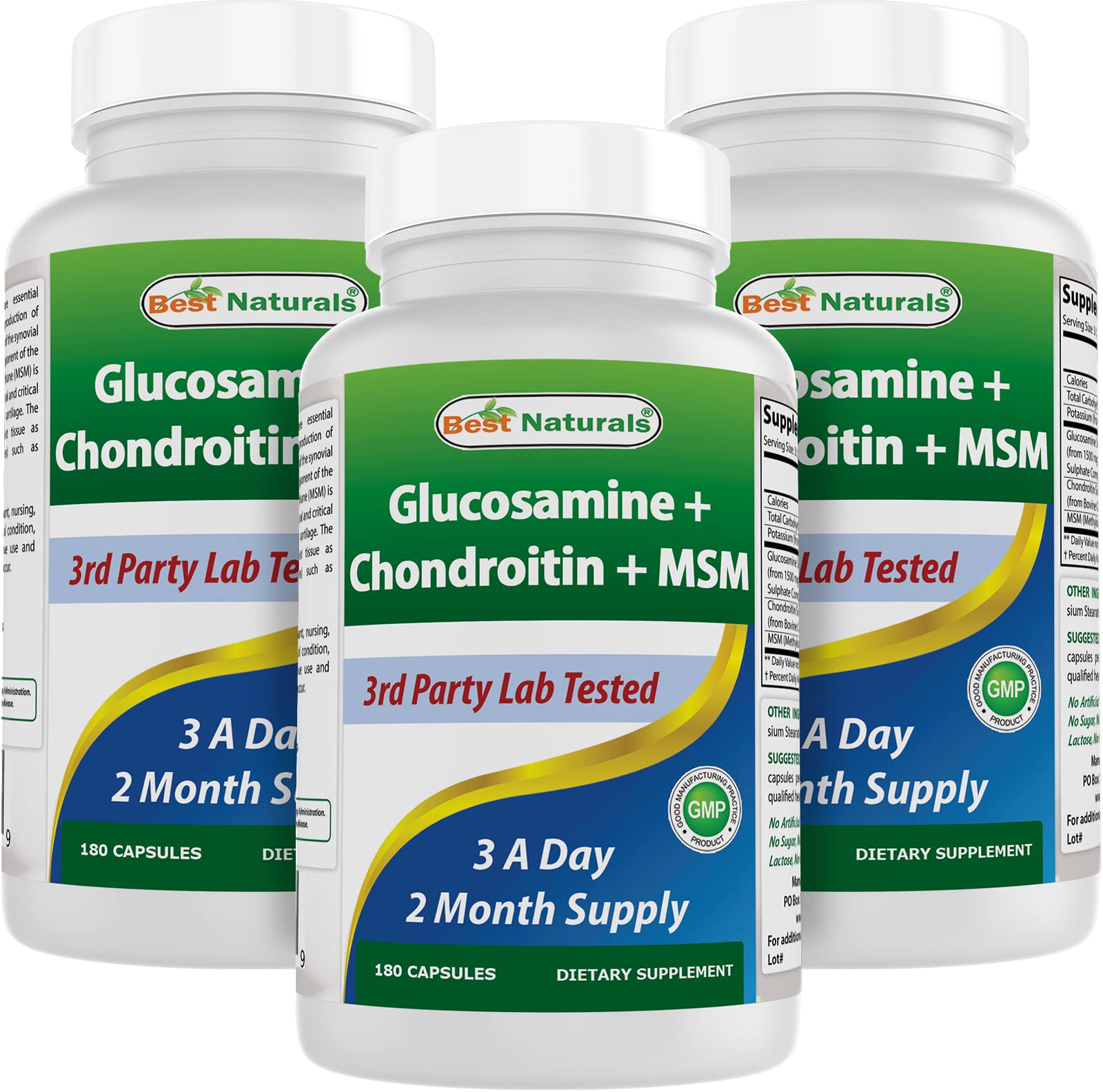 Best Naturals glucosamine chondroitin msm bottle front view for daily joint support.
