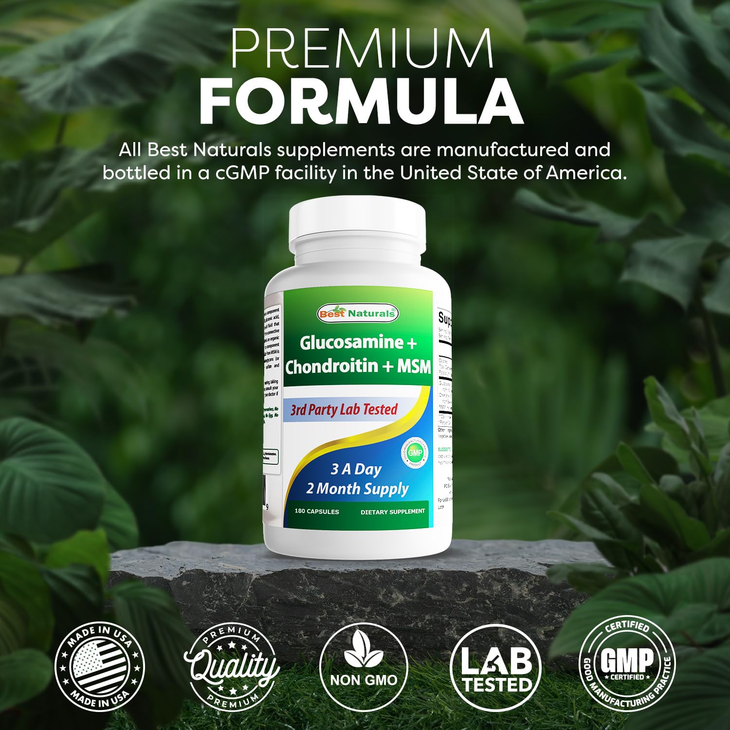 Best Naturals USA-made badge on packaging indicating GMP-compliant facilities.