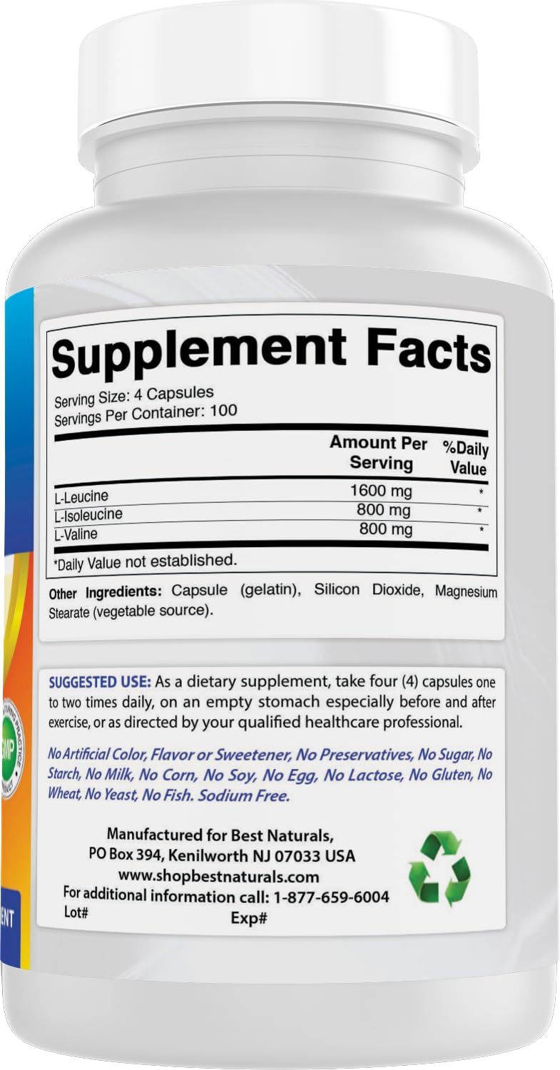 Best Naturals gluten-free BCAA image communicates allergen-free formulation.