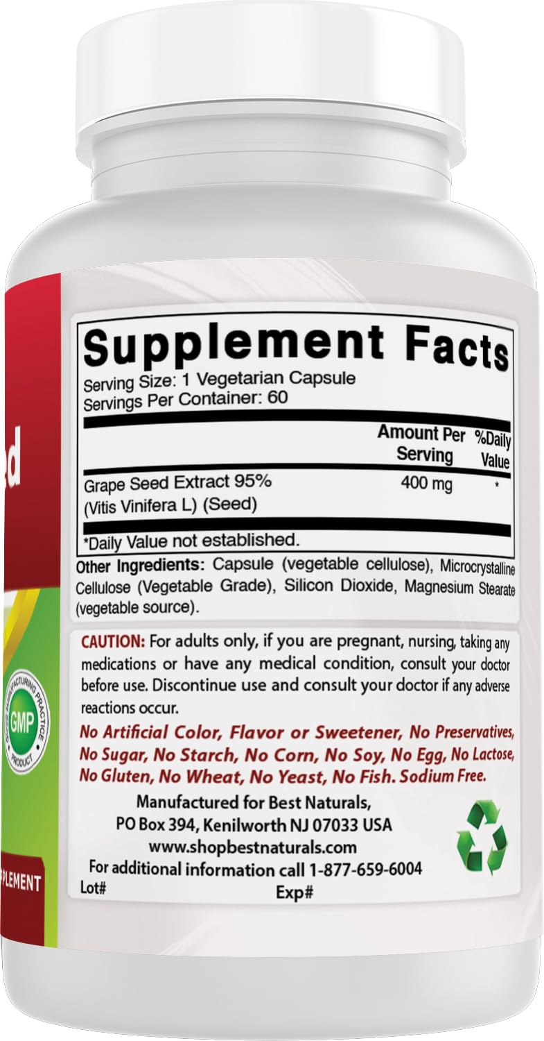 Best Naturals Grape Seed Extract label closeup highlighting purity and quality signals